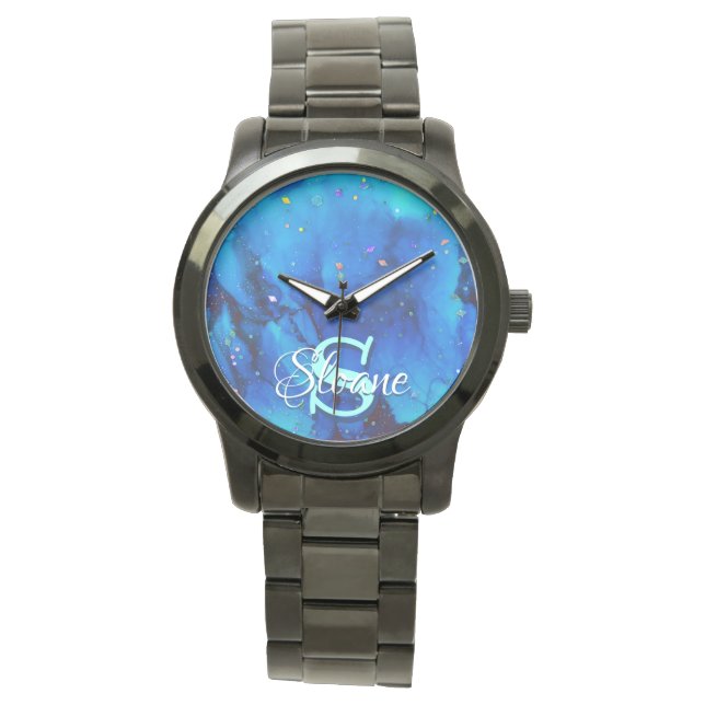 Reloj De Pulsera Pintura de tinta de alcohol bajo el agua azul prof (Anverso)