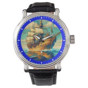 Reloj De Pulsera Pintura De Un Barco Con Las Velas Bajadas-56358 La