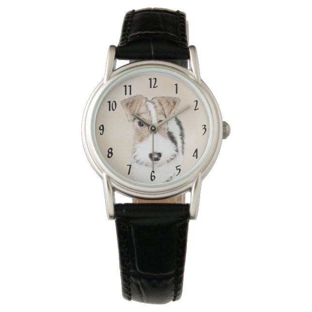 Reloj De Pulsera Pintura de Wire Fox Terrier - Arte de perro origin (Anverso)
