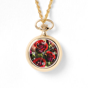 Reloj De Pulsera Pintura digital de flores de rosa roja-58567