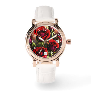 Reloj De Pulsera Pintura digital de flores de rosa roja-58567