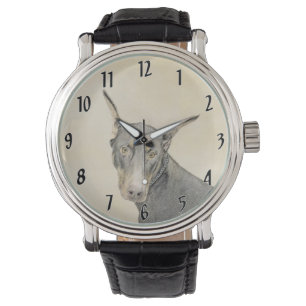 Reloj De Pulsera Pintura Doberman Pinscher - Original Dog Art