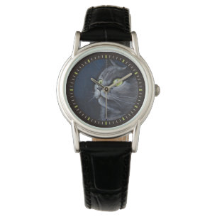 Reloj De Pulsera Pintura gris de ojos verdes del gato