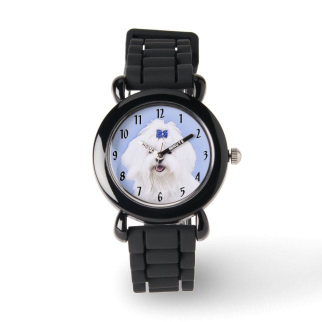 Reloj De Pulsera Pintura maltesa - Arte de perro original muy lindo (Anverso)