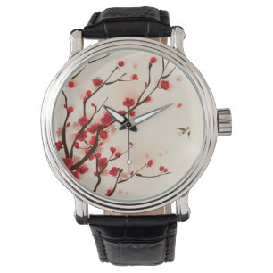 Reloj De Pulsera Pintura oriental del estilo, flor del ciruelo en