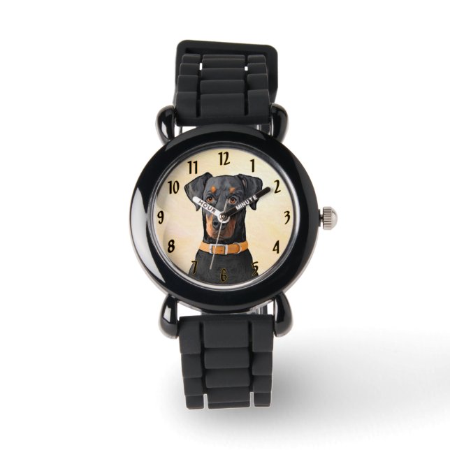 Reloj De Pulsera Pintura original de Doberman Pinscher sin cortar (Anverso)