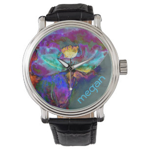 Reloj De Pulsera Pintura romántica y elegante de flores verde azula