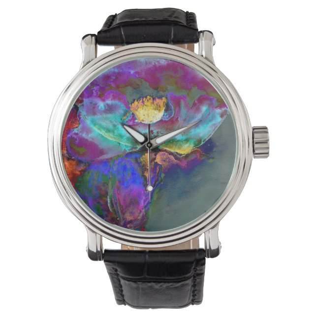 Reloj De Pulsera Pintura romántica y elegante de flores verde azula (Anverso)