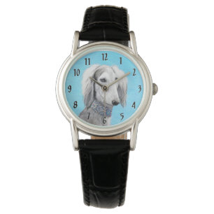 Reloj De Pulsera Pintura Saluki (plateada) - Arte Perro Original.