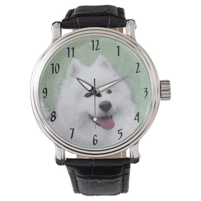 Reloj De Pulsera Pintura Samoyed - Arte Perro Original Cuto (Anverso)