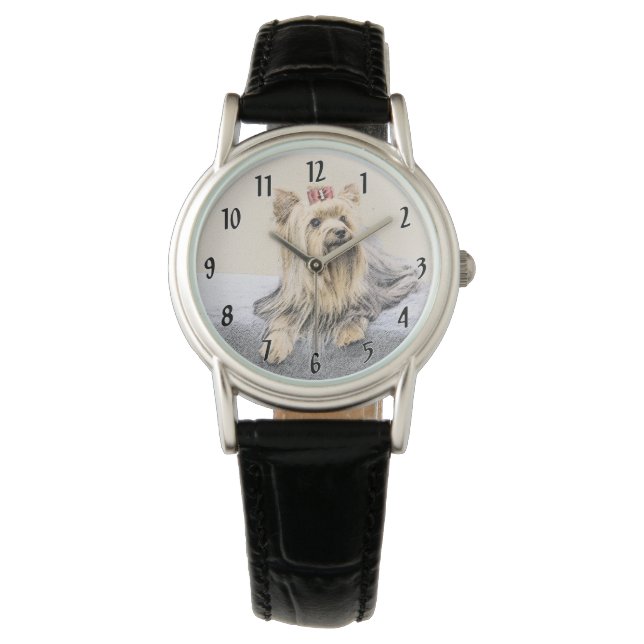 Reloj De Pulsera Pintura Terrier de Yorkshire - Arte Perro Original (Anverso)