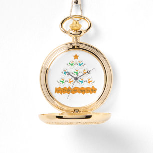 Reloj De Pulsera Pirámide de árboles de Navidad hecha de muñecos de