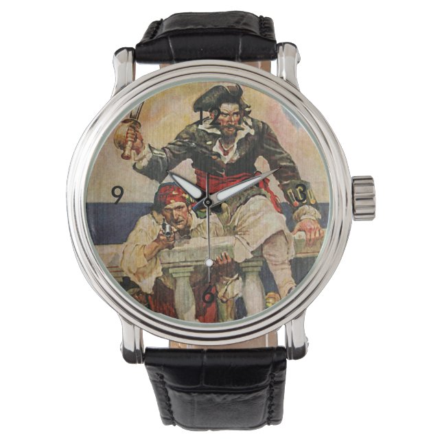 Reloj De Pulsera Pirata Buccaneer de barba negra y Ilustracion mate (Anverso)