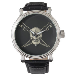 Reloj De Pulsera Pirata (cráneo) - Personalizado  de cuero negro d