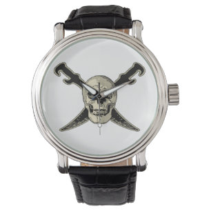 Reloj De Pulsera Pirata (cráneo) - Personalizado  de cuero negro d
