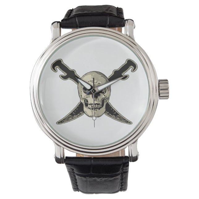 Reloj De Pulsera Pirata (cráneo) - Personalizado  de cuero negro d (Anverso)