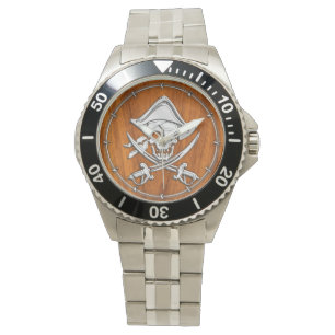 Reloj De Pulsera Pirata de plata del cromo en la decoración de la
