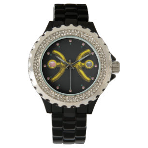 Reloj De Pulsera PISCES GOLD ZODIAC BIRTHDAY JEWEL, Negro