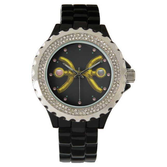 Reloj De Pulsera PISCES GOLD ZODIAC BIRTHDAY JEWEL, Negro (Anverso)