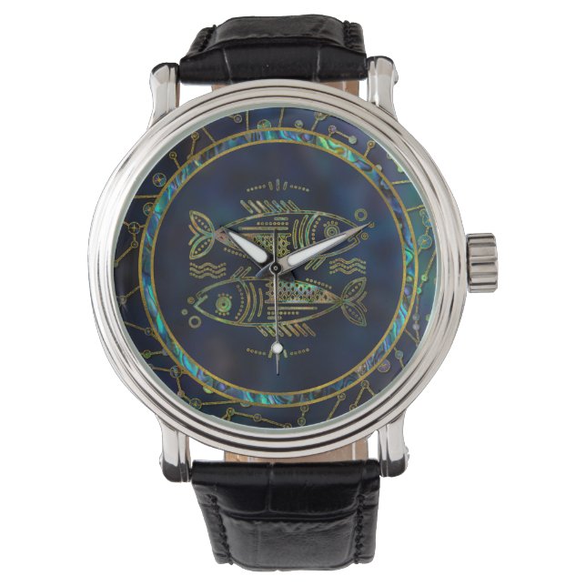 Reloj De Pulsera Pisces Zodiac Gold Abalone en Constellation (Anverso)