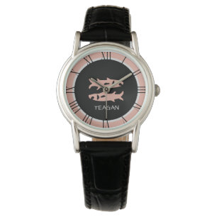 Reloj De Pulsera Pisces Zodiac Rótulo Rosa Nombre personalizado gri
