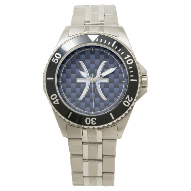 Reloj De Pulsera Pisces Zodiac sobre la impresión de fibra de carbo (Anverso)