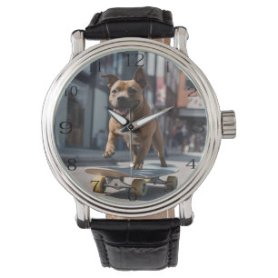 Reloj De Pulsera Pista de skateboard: Un Staffy en movimiento