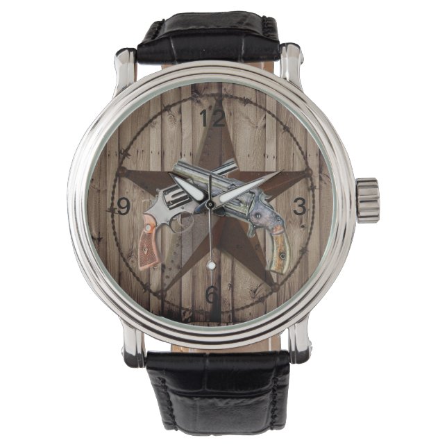 Reloj De Pulsera Pistola de texas de madera vaquero de campo occide (Anverso)