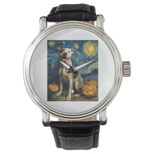 Reloj De Pulsera Pit Bull Perro Lindo Halloween Jack O Linterna Cal