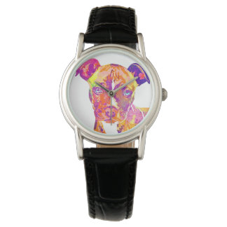 Reloj De Pulsera Pit Bull Puppy Pop Art Watercolor Watch