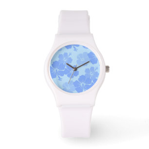 Reloj De Pulsera PixDezines fondo de hibisco/diy azul