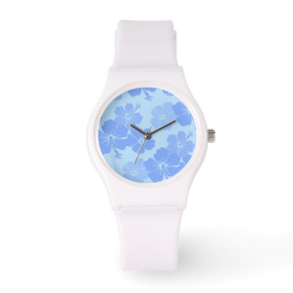 Reloj De Pulsera PixDezines fondo de hibisco/diy azul