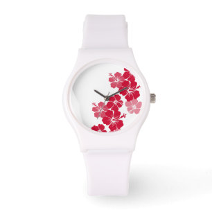Reloj De Pulsera PixDezines rojo hibiscus/diy fondo
