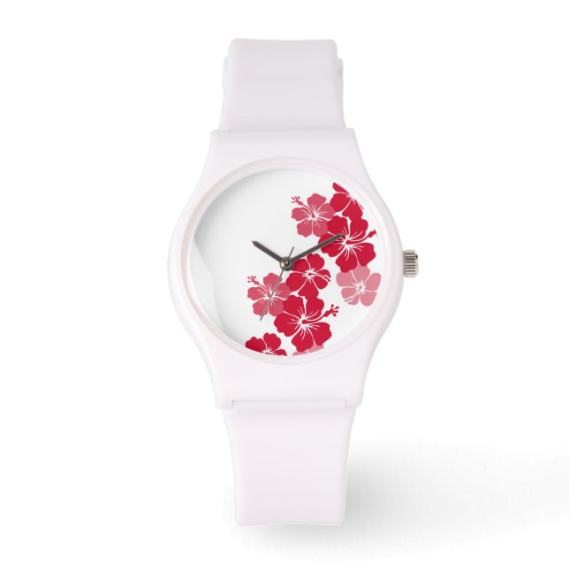Reloj De Pulsera PixDezines rojo hibiscus/diy fondo (Anverso)