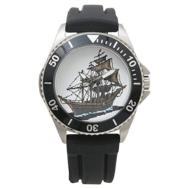 Reloj De Pulsera Pixel Art Sailing Ship on Water (Anverso)