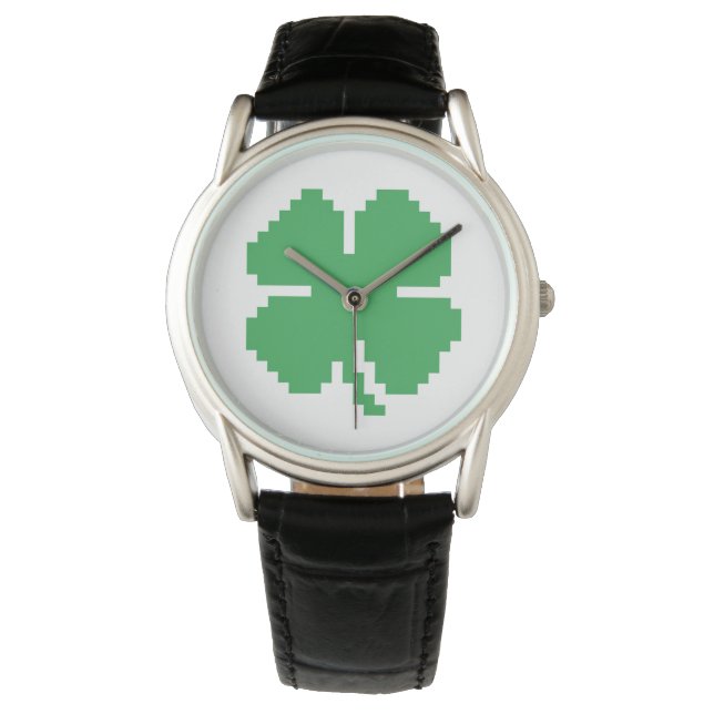Reloj De Pulsera Pixel Lucky Four Leaf Clover de 8 bits (Anverso)