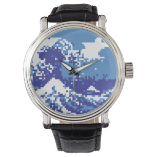 Reloj De Pulsera Pixel Tsunami Blue 8 bit Pixel Art
