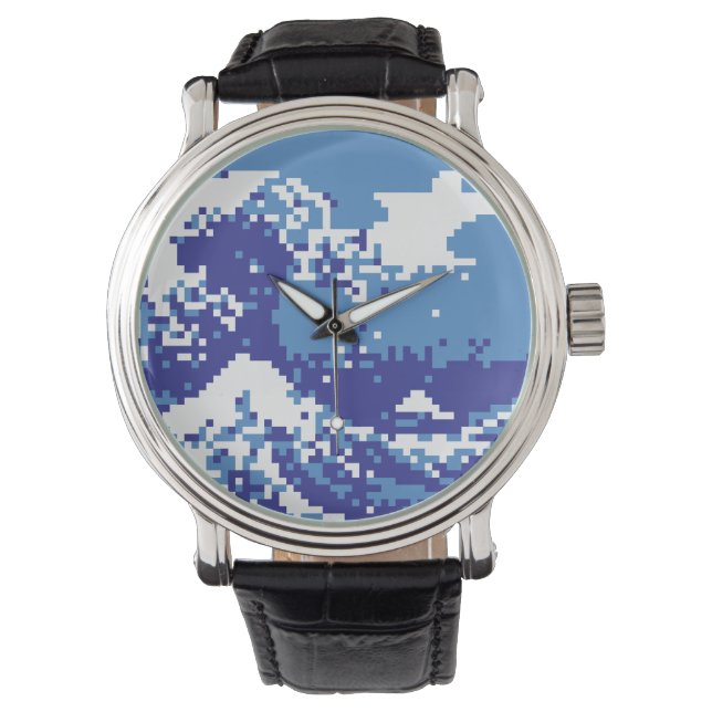 Reloj De Pulsera Pixel Tsunami Blue 8 bit Pixel Art (Anverso)