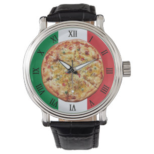Reloj De Pulsera Pizza ~ Números romanos ~ Bandera italiana ~