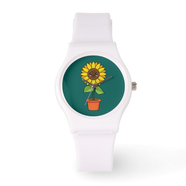 Reloj De Pulsera Planta de girasol de Kawaii en una olla (Anverso)