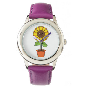 Reloj De Pulsera Planta de girasol de Kawaii en una olla