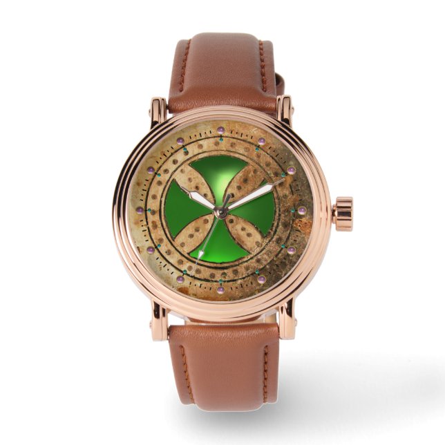 Reloj De Pulsera PLANTILLA ANTIGUA Gema de Esmeralda Verde CRUZ (Anverso)