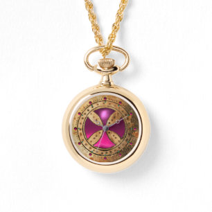 Reloj De Pulsera PLANTILLA ANTIGUA Gema de Fuchsia rosa CRUZ