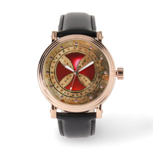 Reloj De Pulsera PLANTILLA ANTIGUA Gema de Ruby Rojo CRUZ