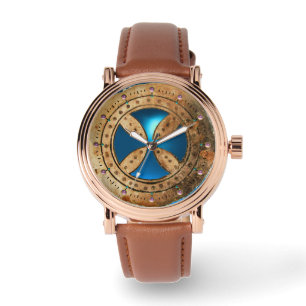 Reloj De Pulsera PLANTILLA ANTIGUA Gema de zafiro azul CRUZ