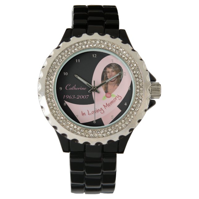 Reloj De Pulsera Plantilla de fotografía de cinta rosa de memoria (Anverso)