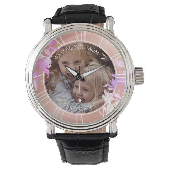 Reloj De Pulsera Plantilla de fotografía de Rosa Personalizado flor (Anverso)