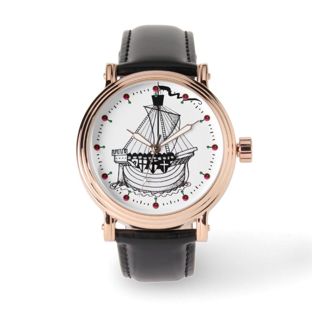 Reloj De Pulsera PLANTILLA DE KNIGHTS BARCO Náutico blanco negro (Anverso)