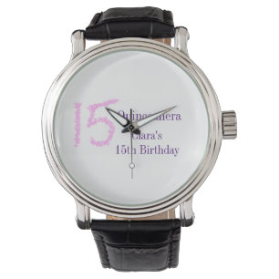 Reloj De Pulsera Plantilla de purpurina rosa Quinceanera 15 años