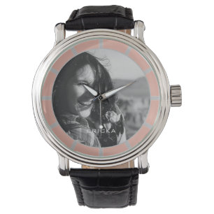 Reloj De Pulsera Plantilla fotográfica Pastel Rosa Monocromo Gris W